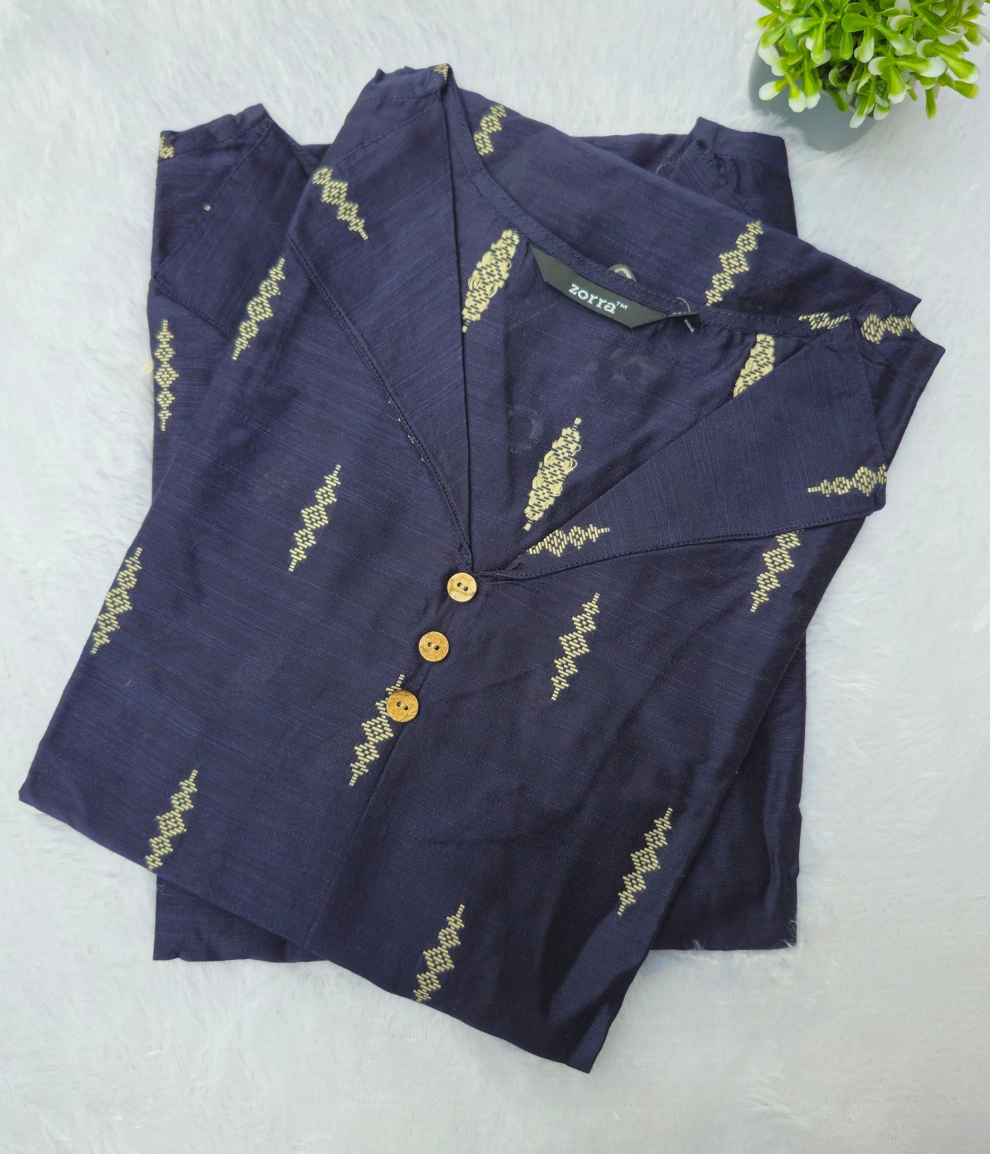 Premium Raw Silk Collar Neck Straight Kurti