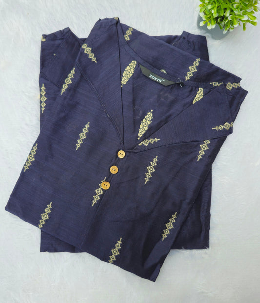 Premium Raw Silk Collar Neck Straight Kurti