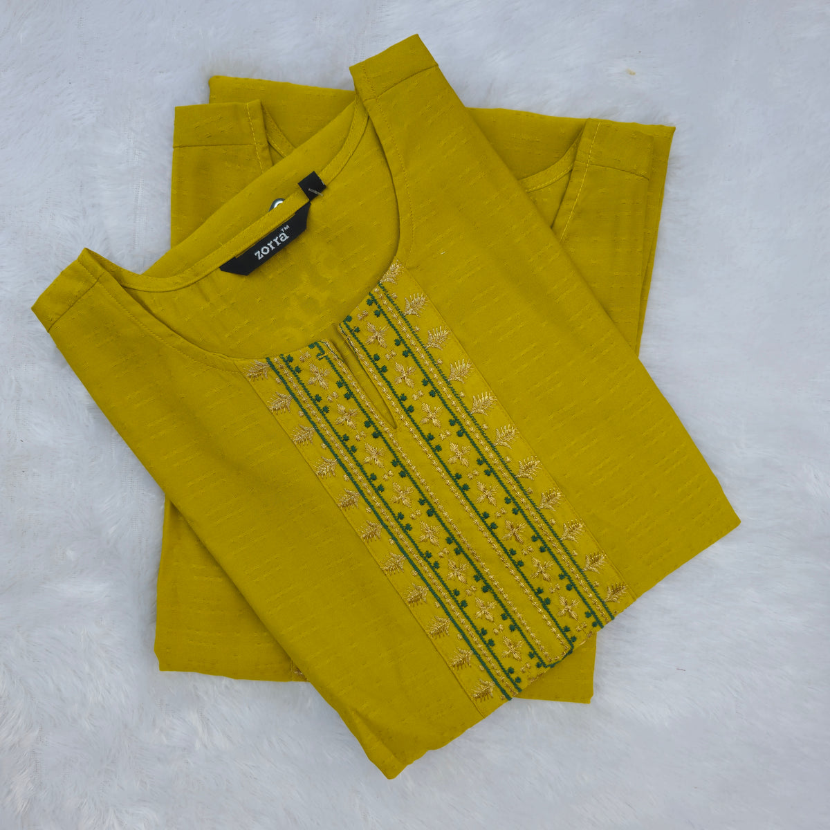 Kolam Embroidery Rayon Kurti | Lime Green