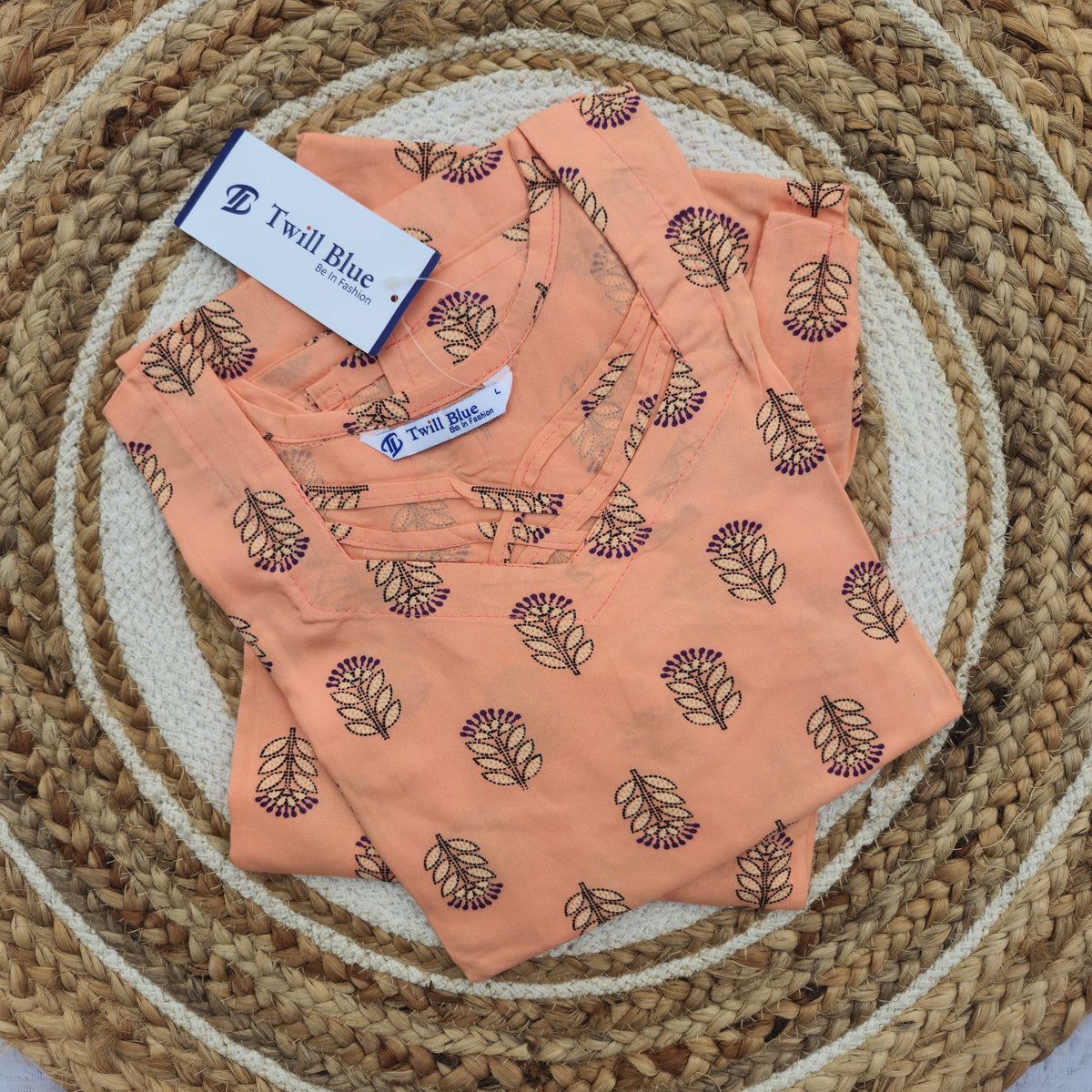 Liva Rayon Peach Floral Print Straight Fit Kurti