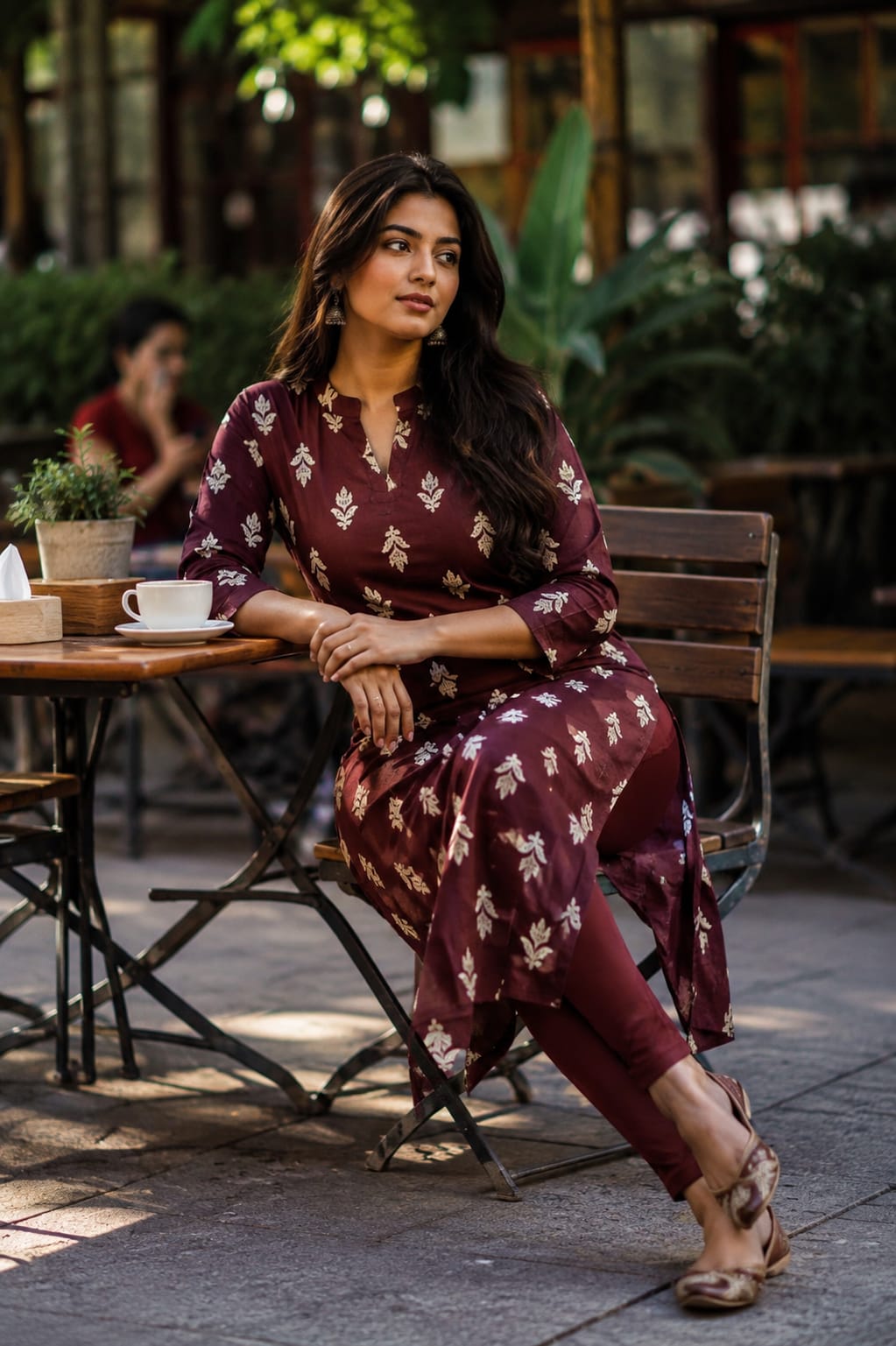 🤎Dabu Cotton Straight-cut Kurti | Wine