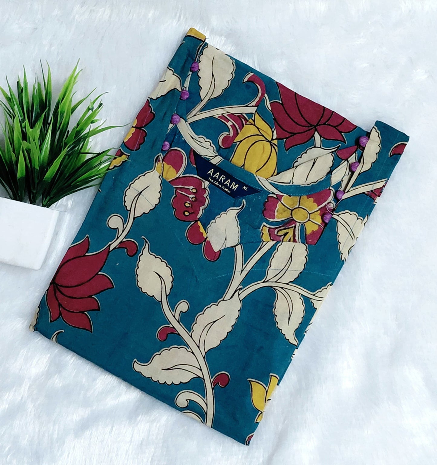 Kalamkari Cotton Hand Printed Kurti | Blue