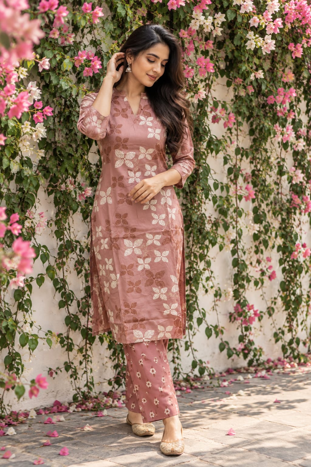 LIVA Certified Rayon Floral Print Co-ord Set | Brown