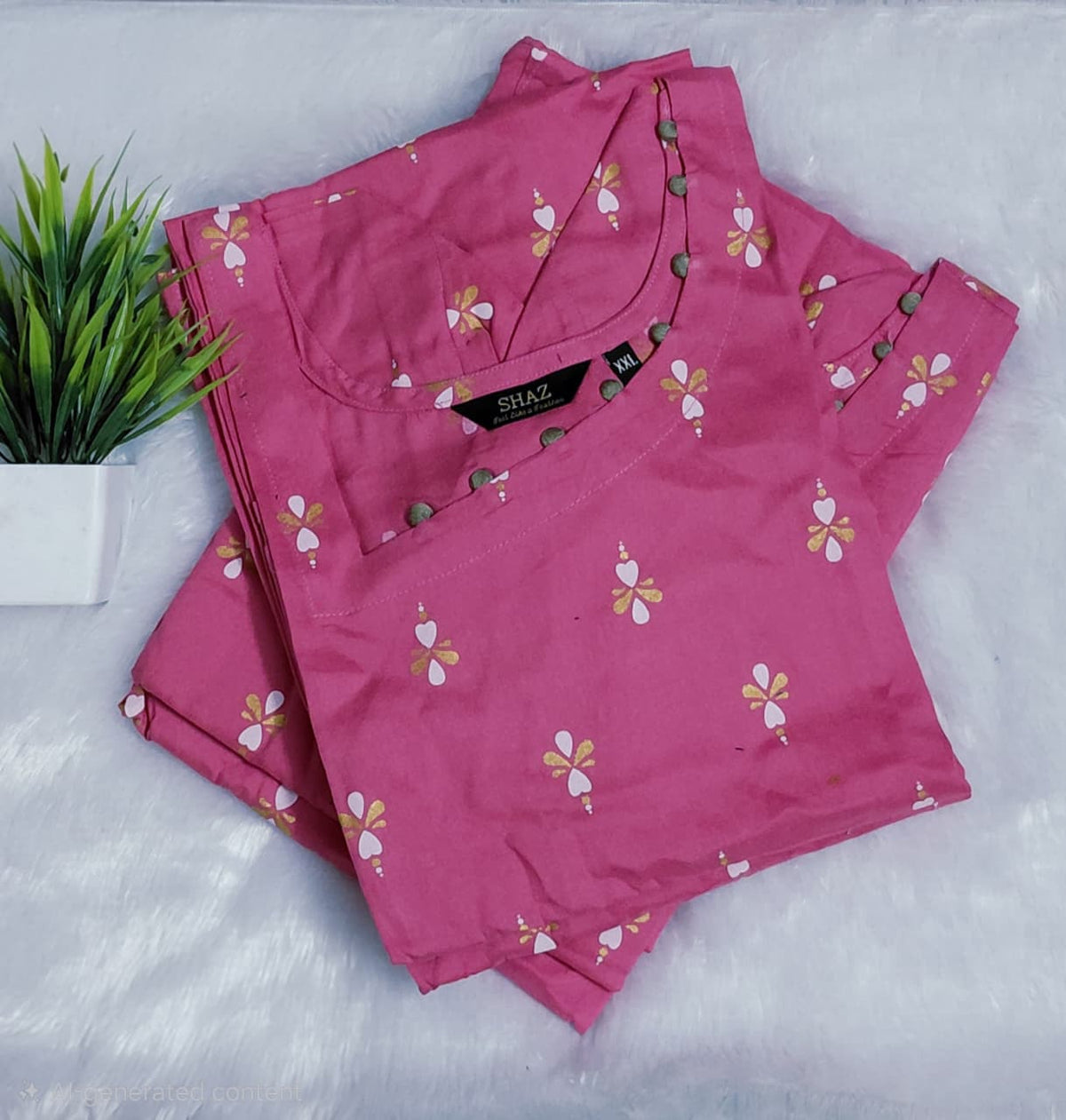 Rose Pink Floral Butti Design Export Rayon Kurti