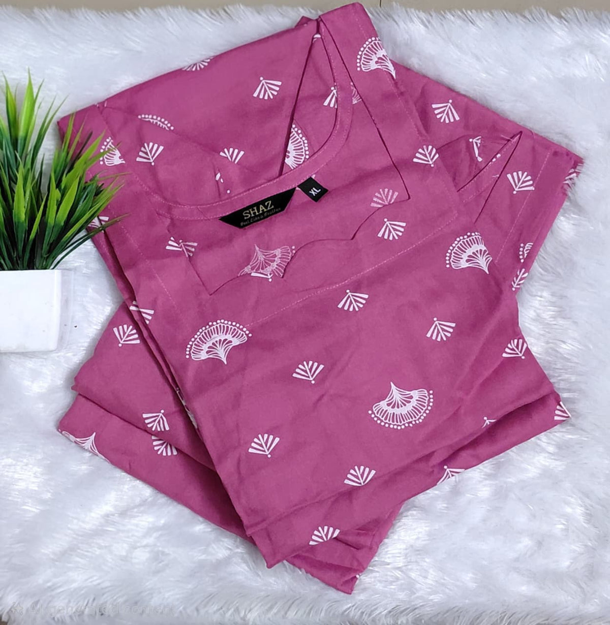 Mauve Pink Hand Fan Print Design Export Rayon Kurti