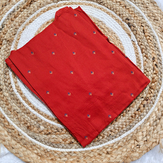 Brick Red Premium Rayon Kurti with Blue & Gold Embroidery