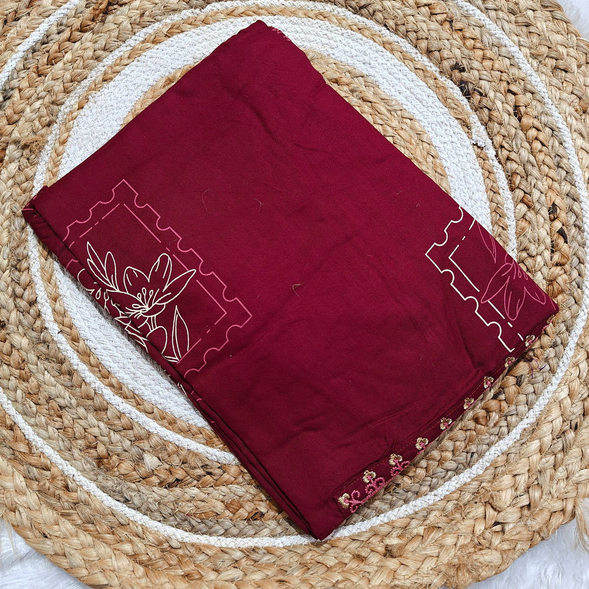 Wine Maroon Premium Rayon Kurti with Pink & Gold Embroidery