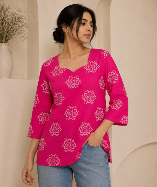 Cotton Short Top for Women | Pink