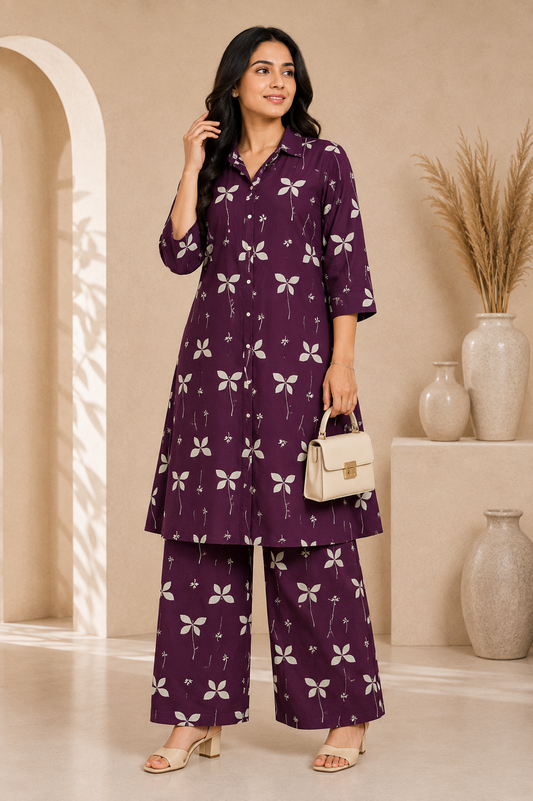 Premium Rayon A-Line Co-ord Set | Purple