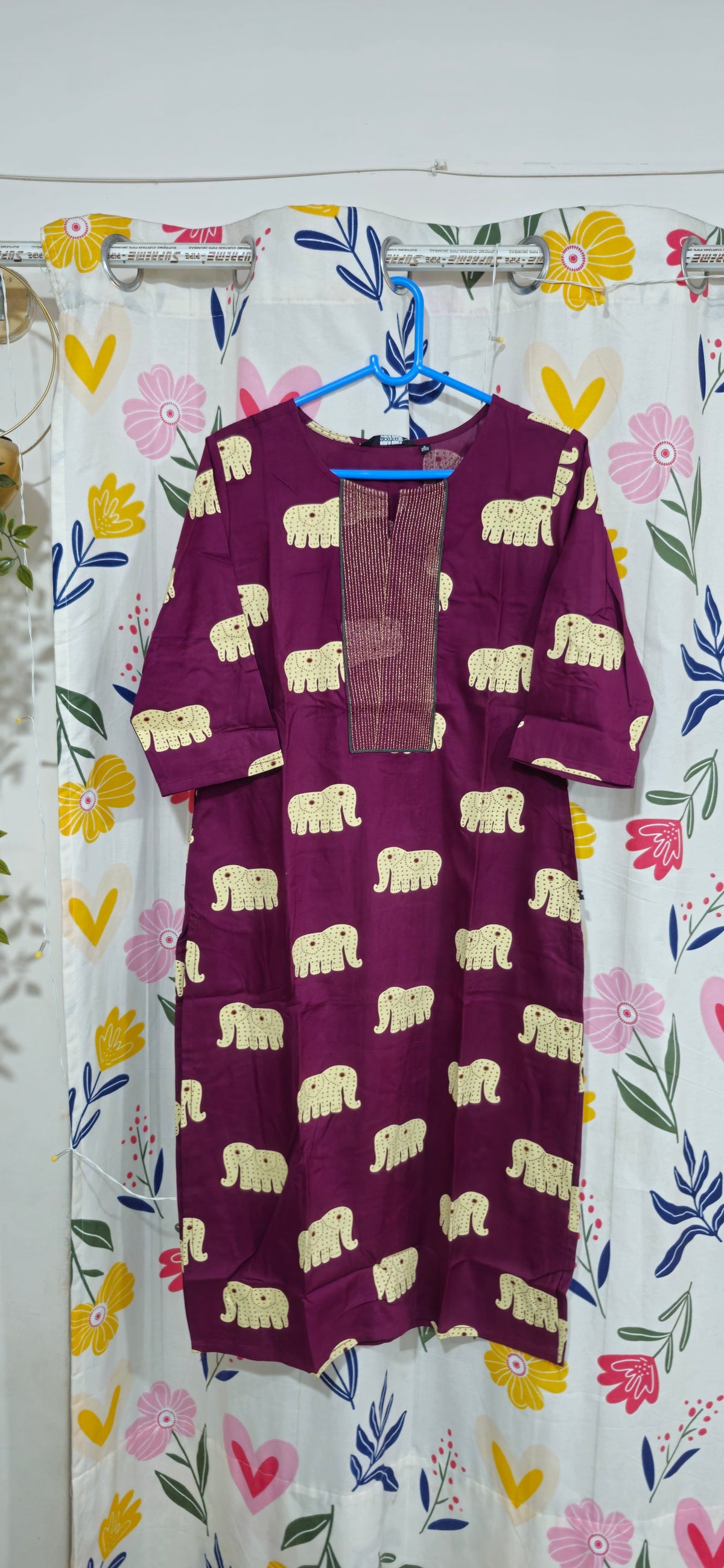Berry Magenta Elephant Print Rayon Kurti
