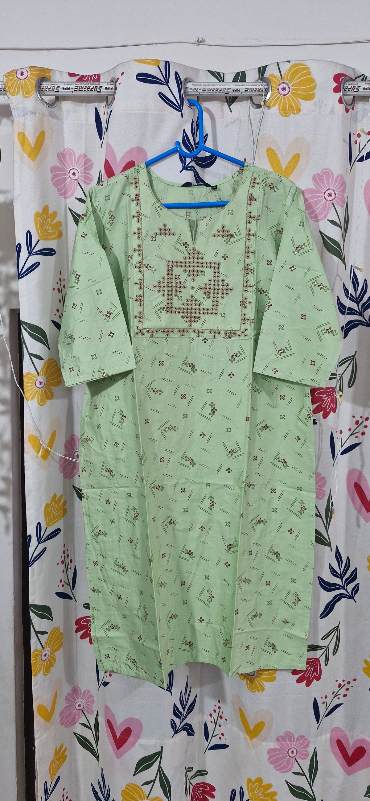 Mint Green Kolam Festive Silk Kurti
