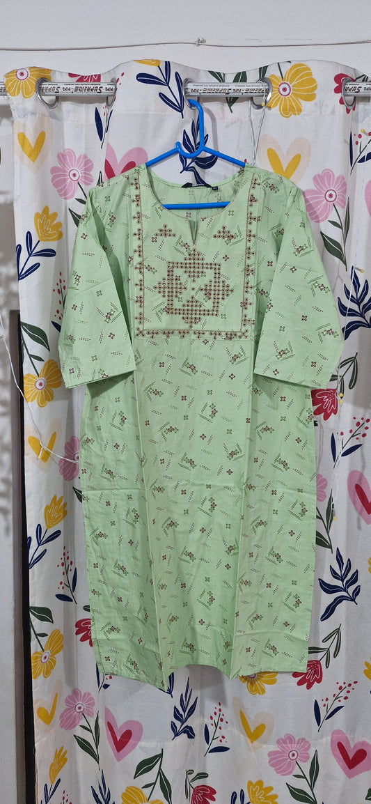 Mint Green Kolam Festive Silk Kurti