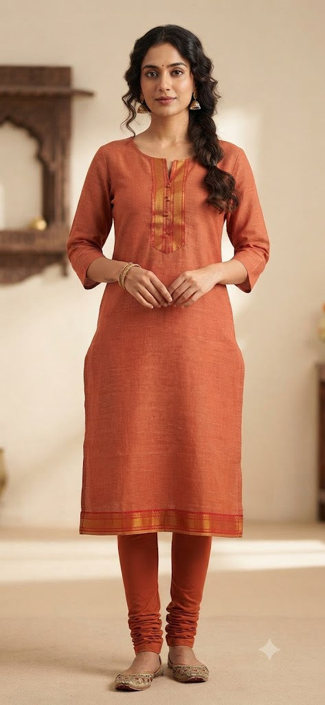 Peach Coral Chettinad Cotton Kurti