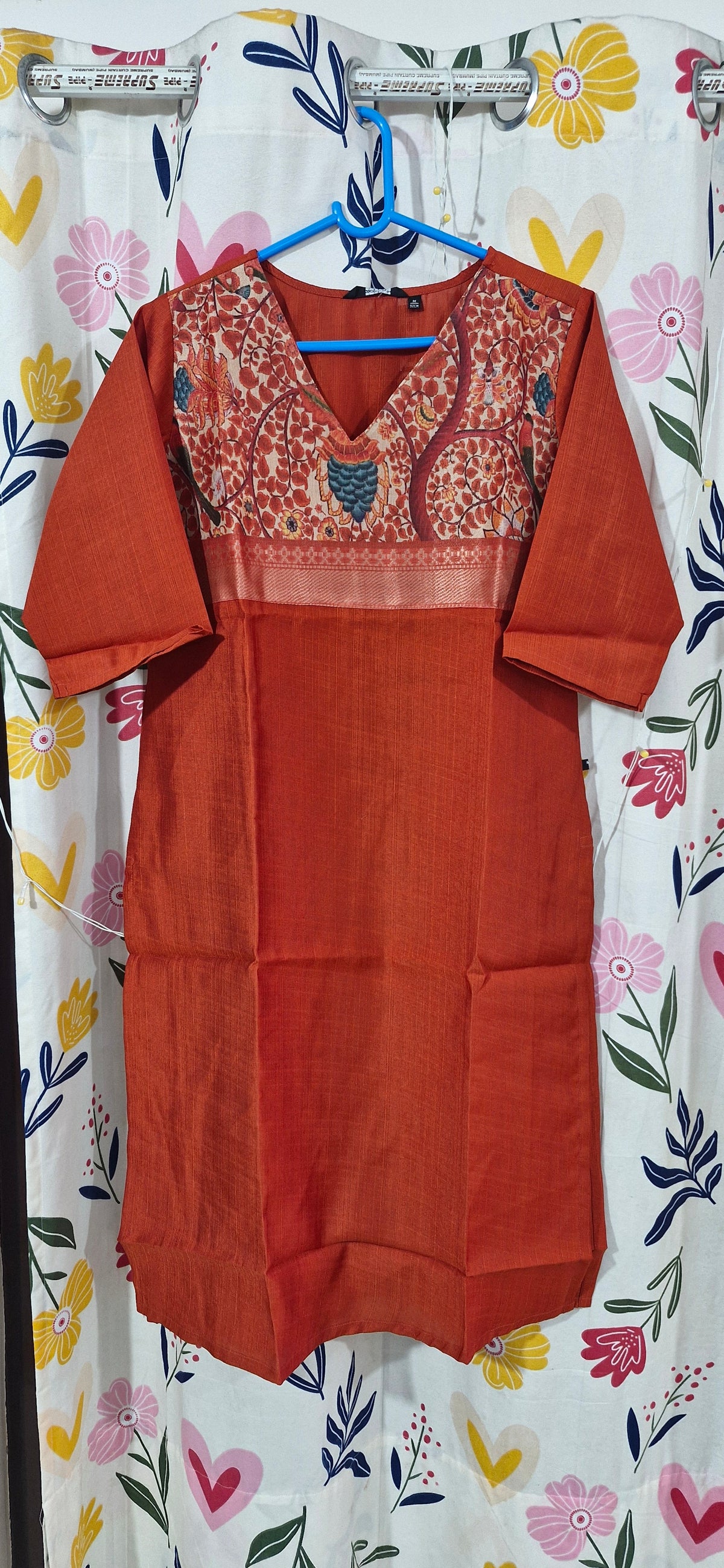 Rust Red Organza Patch Silk Kurti