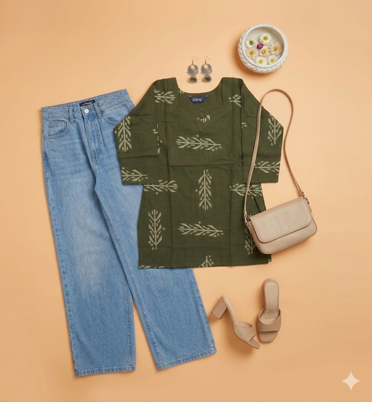Cotton Short Top for Women | Green