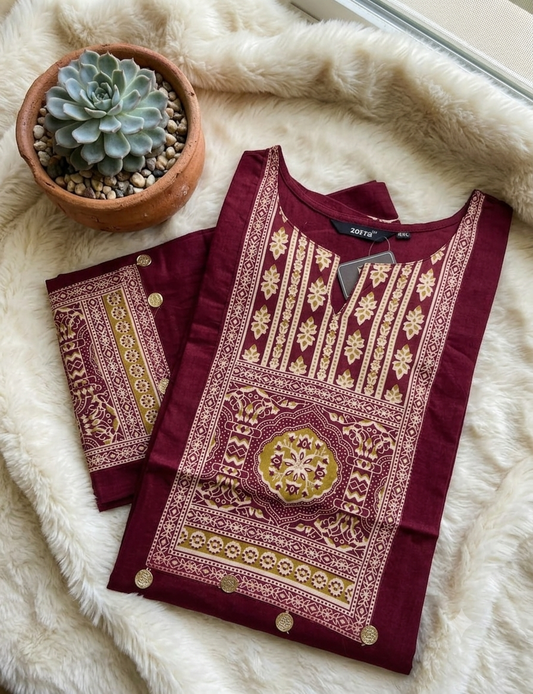 🌸Premium Cotton Kurti | Ethnic Printed Yoke