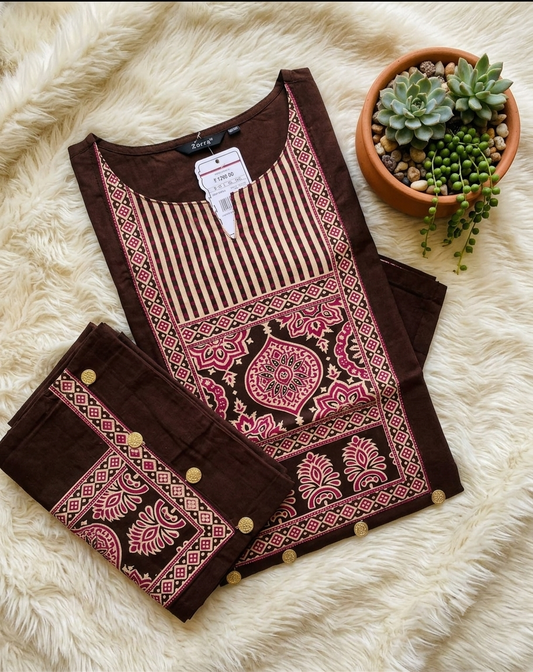 🌸Premium Cotton Kurti | Ethnic Printed Yoke