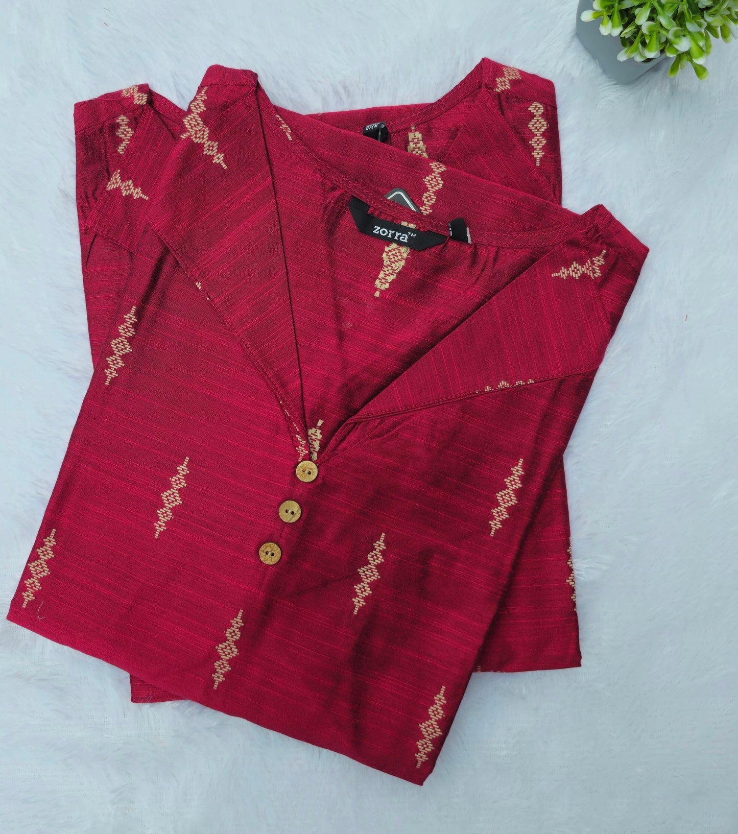 Premium Raw Silk Collar Neck Straight Kurti