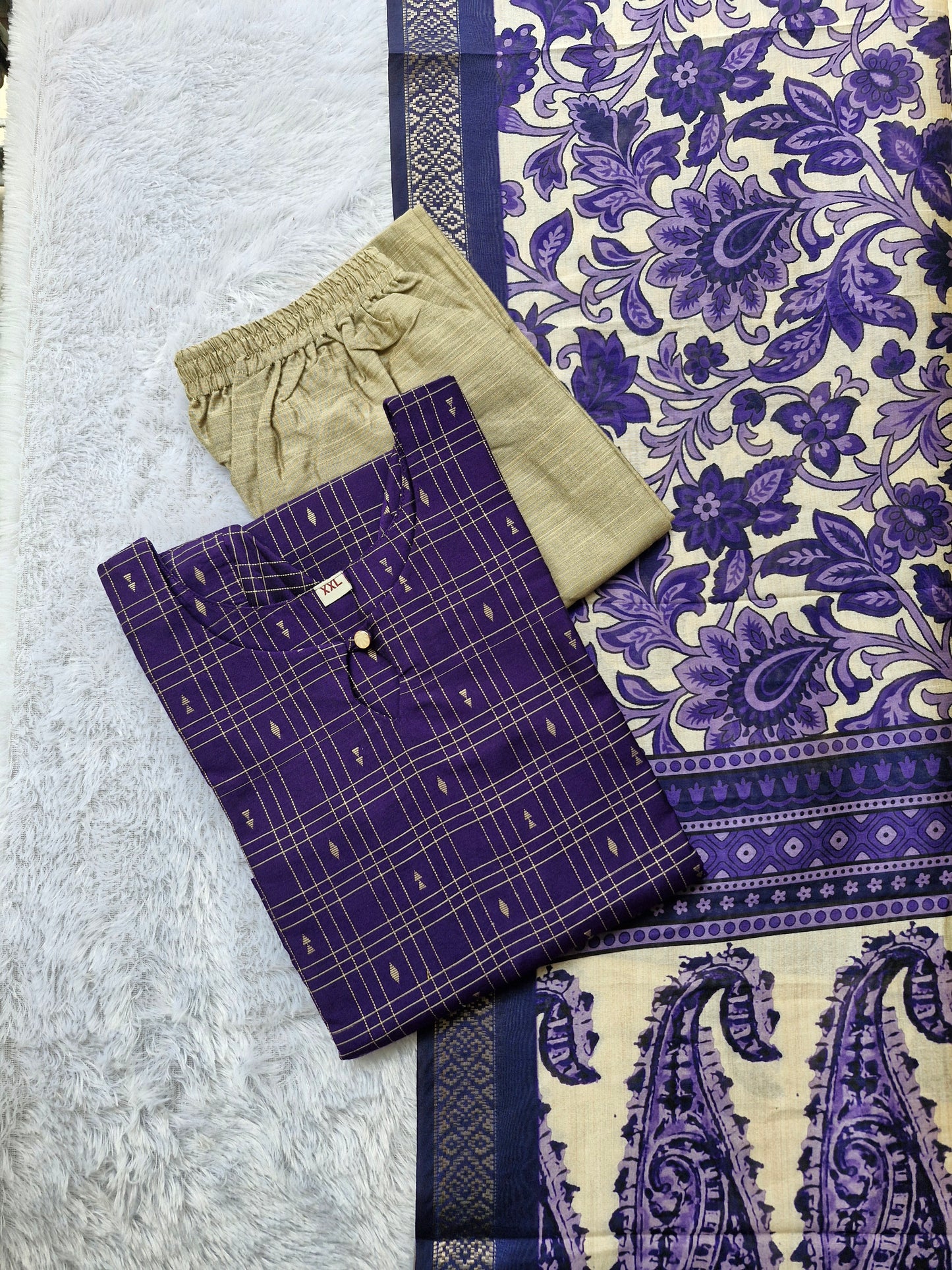 💜Raw Silk 3-Piece Kurta Set with Lining | Festive Wear | Side Pocket✨
