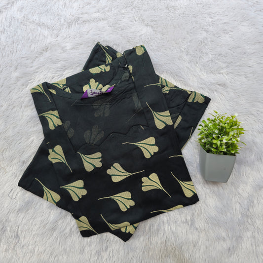 🌸Rayon Kurti | Scallop Neck Straight Fit | Green