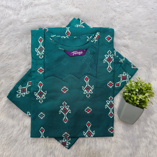 🌸Rayon Kurti | Scallop Neck Straight Fit | Teal Blue