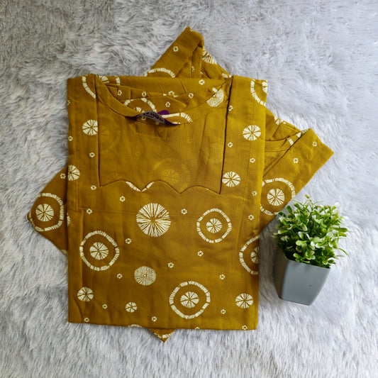 🌸Rayon Kurti | Scallop Neck Straight Fit | Yellow