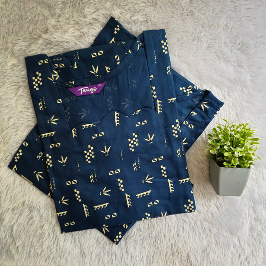 🌸Rayon Kurti | Scallop Neck Straight Fit | Blue
