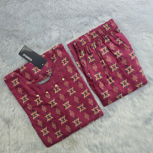 Premium Rayon Co-ord Set | Wine