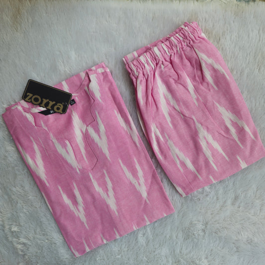 Premium Ikkat Cotton Co-Ord Set | Pink✨