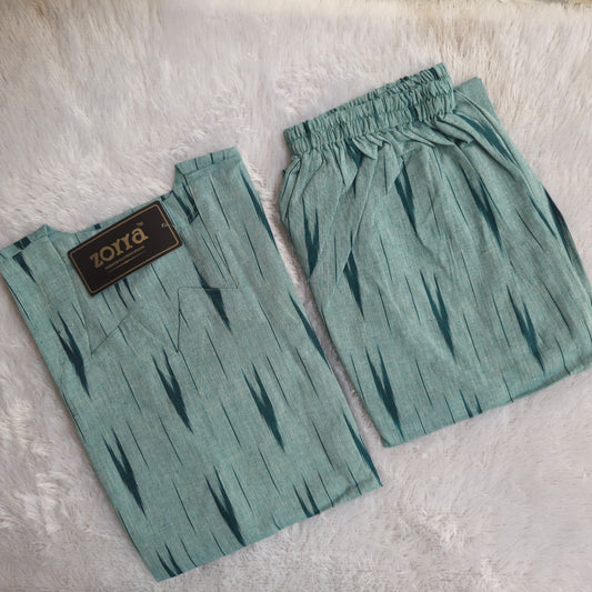 Premium Ikkat Cotton Co-Ord Set | Light Green✨