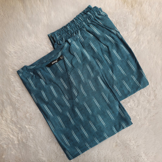 Premium Ikkat Cotton Co-Ord Set | Teal Blue✨