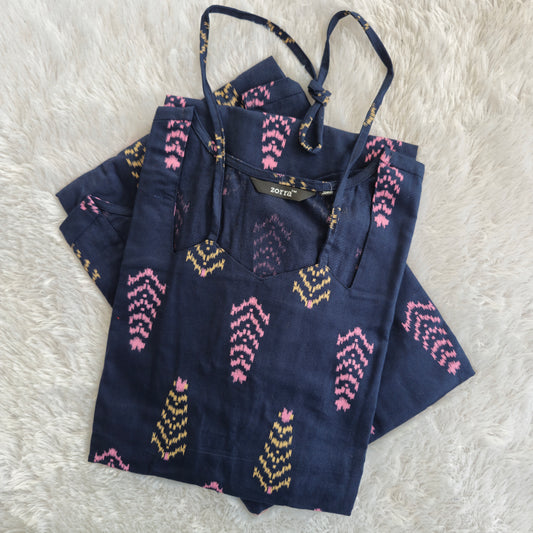 Premium Cotton Straight Fit Kurti | Navy Blue