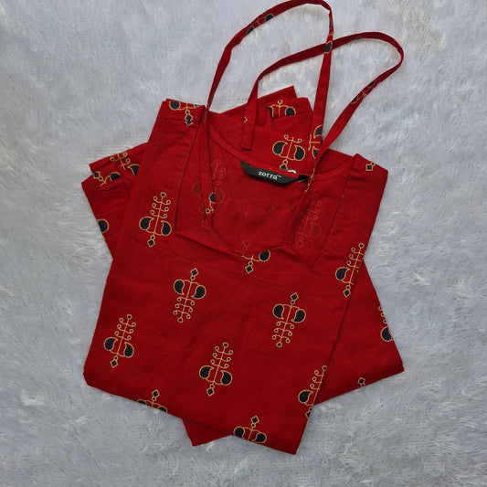 Premium Cotton Straight Fit Kurti | Maroon