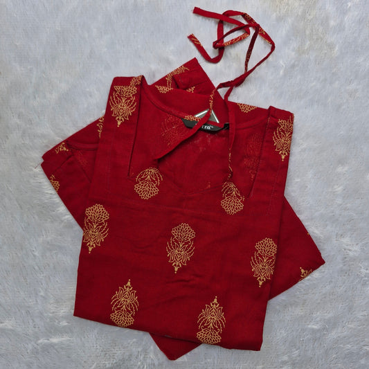 Premium Cotton Straight Fit Kurti | Maroon