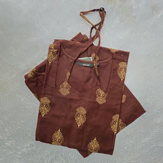 Premium Cotton Straight Fit Kurti | Choco Brown