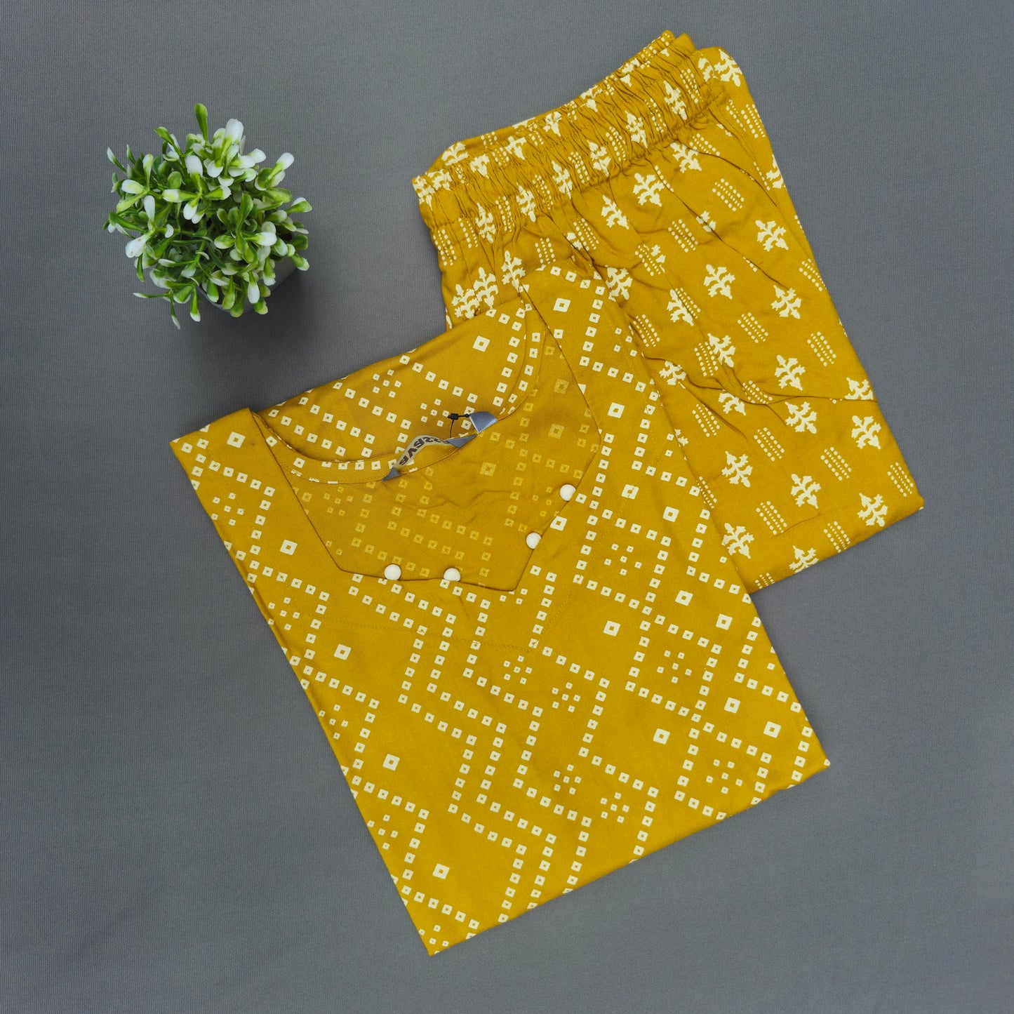 Premium Rayon Office Wear Co-ord Set | Yellow