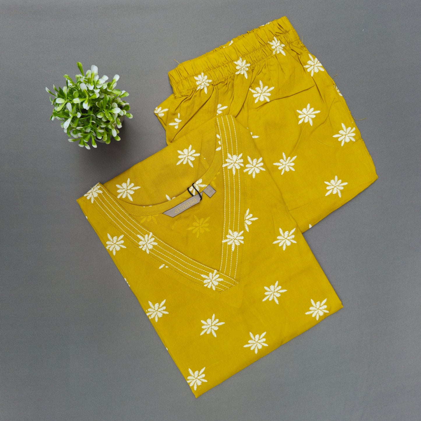 Premium Rayon Office Wear Co-ord Set | Yellow