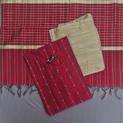 Elegant Raw Silk Kurta Set with Inner Lining & Matching Dupatta