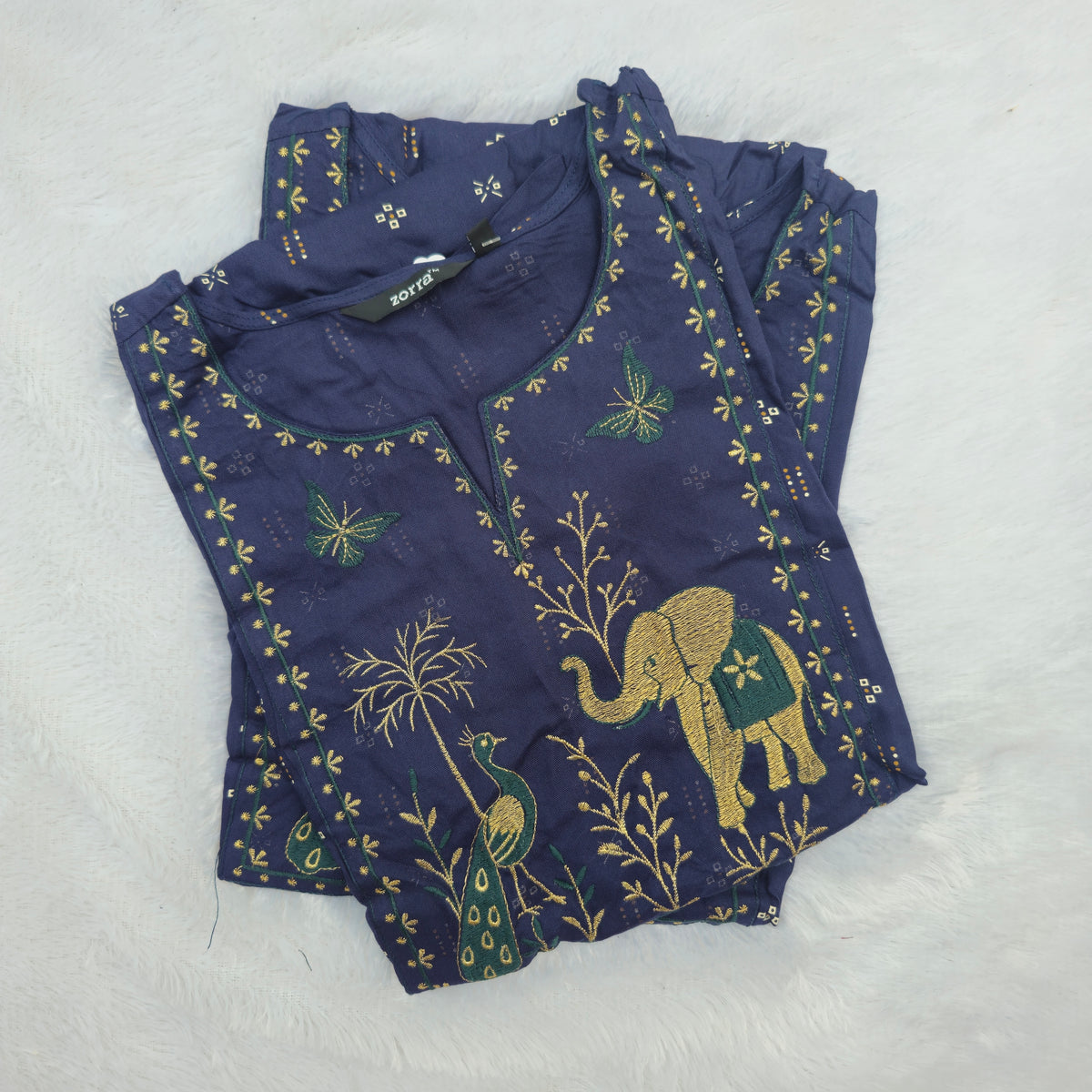 Embroidery Rayon Kurti | Navy Blue