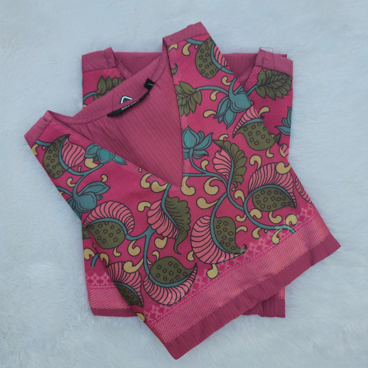 Kalamkari Organza Patch Silk Kurti | Pink