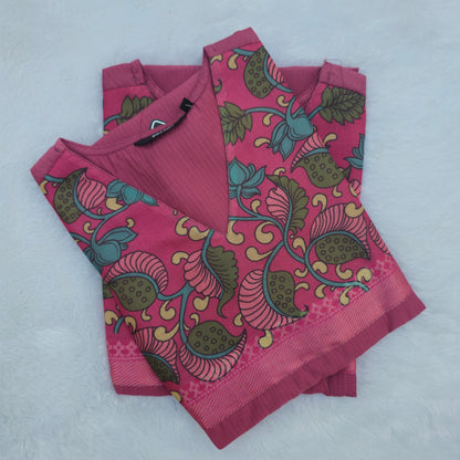 Kalamkari Organza Patch Silk Kurti | Pink