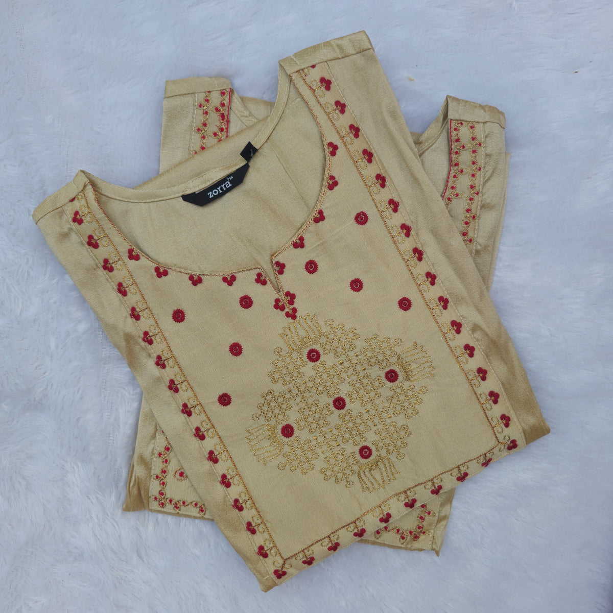 Kolam Embroidery Silk Kurti | Cream