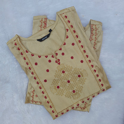 Kolam Embroidery Silk Kurti | Cream
