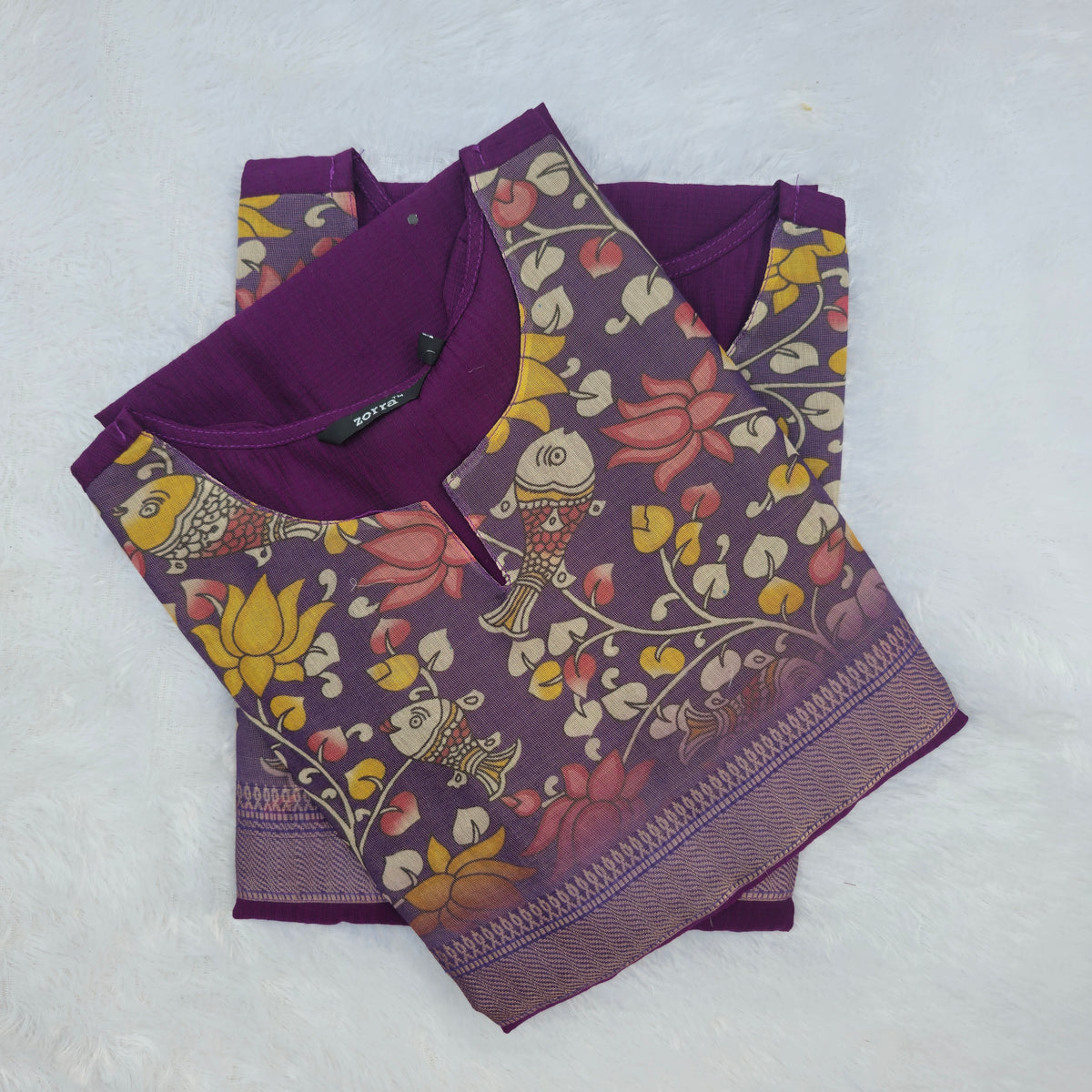 Kalamkari Organza Patch Silk Kurti | Purple