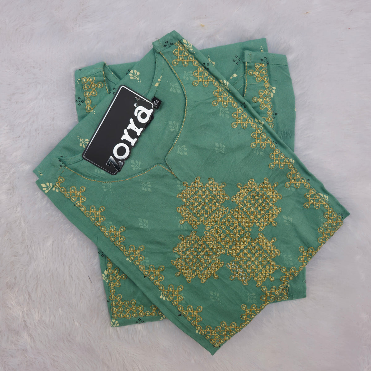 Kolam Embroidery Rayon Kurti | Pista Green