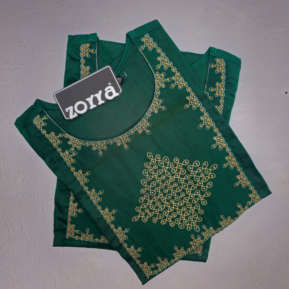 Kolam Embroidery Silk Kurti | Green