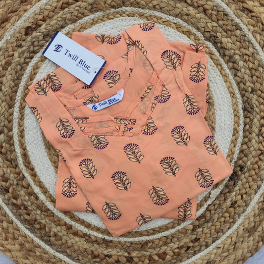 Liva Rayon Peach Floral Print Straight Fit Kurti