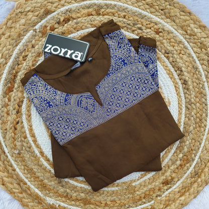 Chocolate Brown & Royal Blue Rayon Kurti