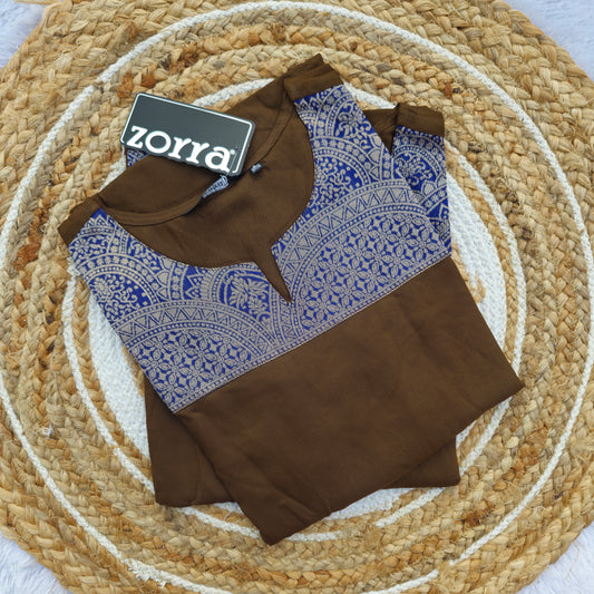 Chocolate Brown & Royal Blue Rayon Kurti