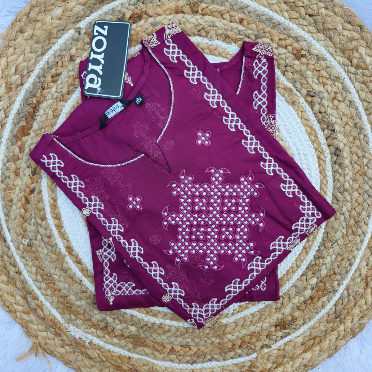 Plum Wine Embroidery Rayon Kurti